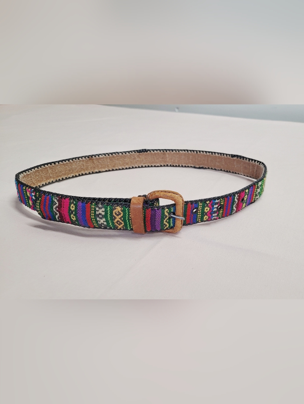 Colorful Woven Belt with Leather Buckle